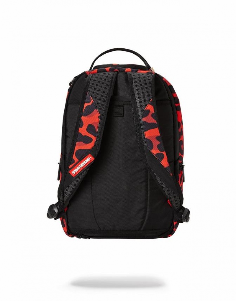 Red Black Men's Sprayground Leopard Double Cargo Backpacks | TYXF50172