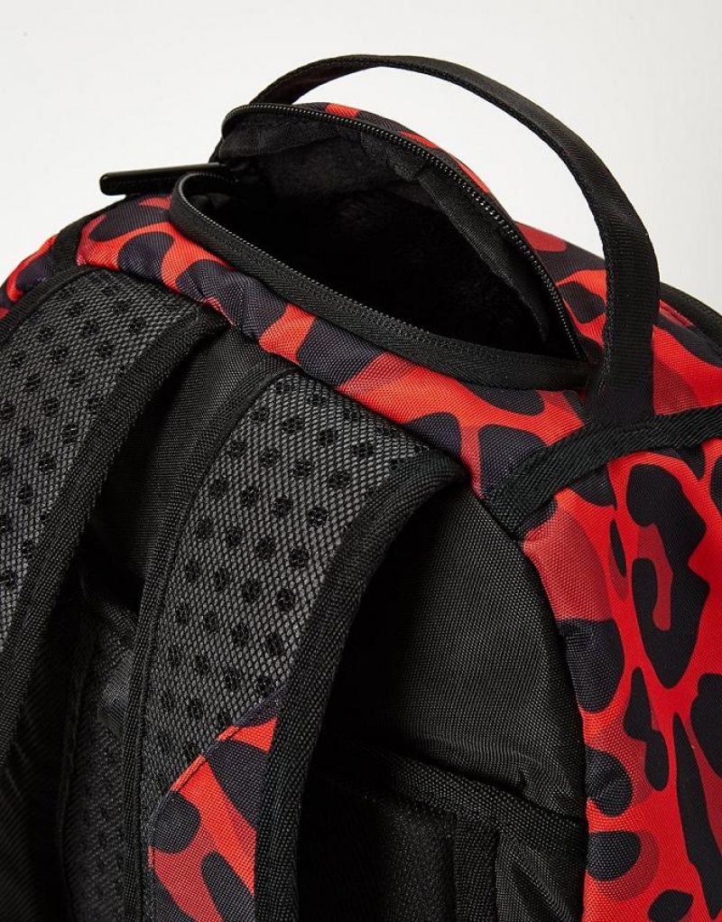 Red Black Men's Sprayground Leopard Double Cargo Backpacks | TYXF50172