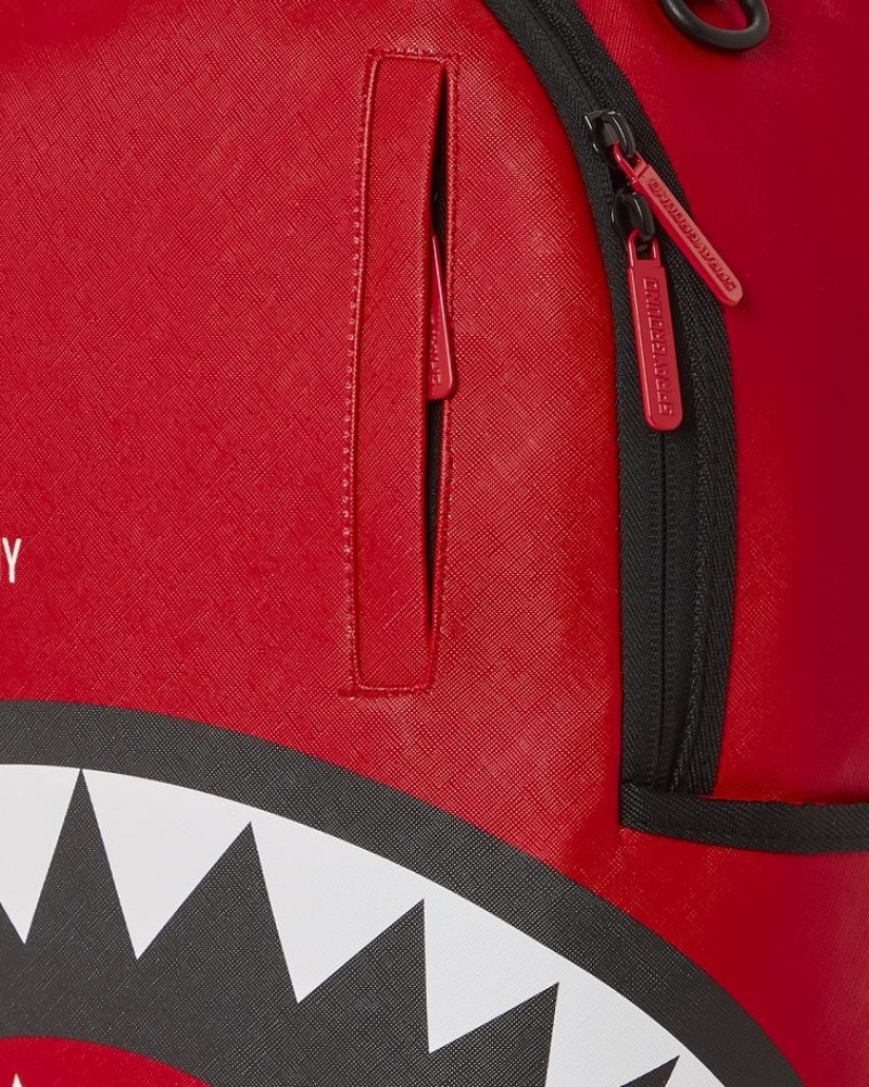 Red Black Men's Sprayground Shark Central Backpacks | DGCV73860