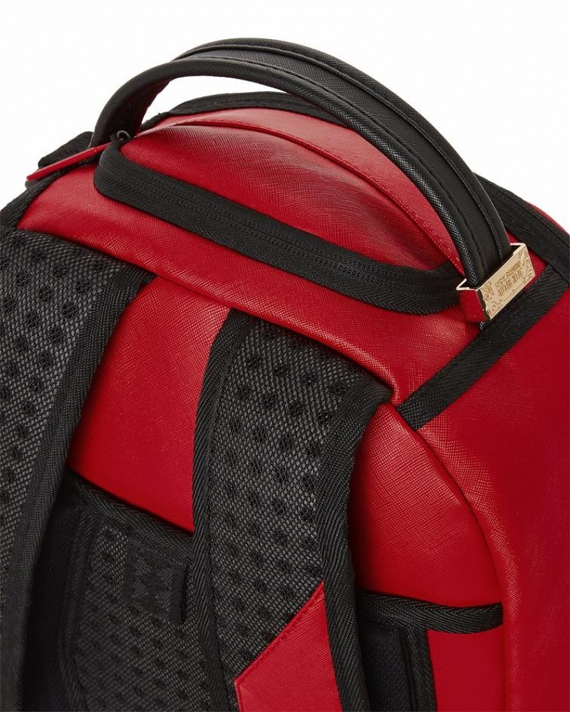 Red Black Men's Sprayground Shark Central Backpacks | DGCV73860