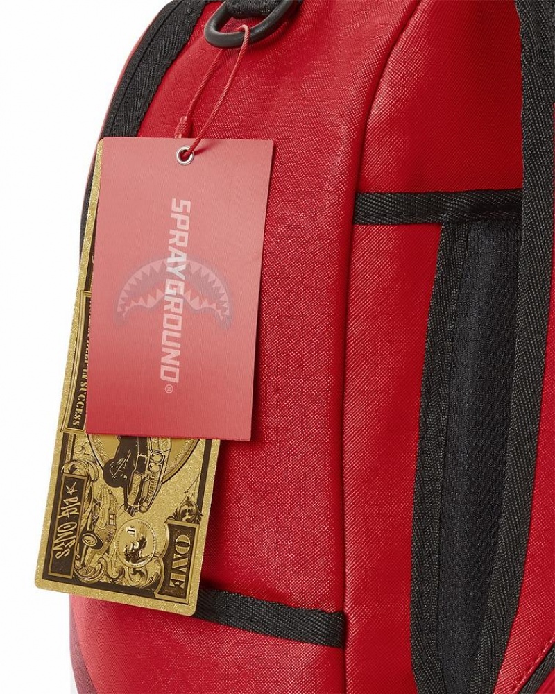 Red Black Men's Sprayground Shark Central Backpacks | DGCV73860