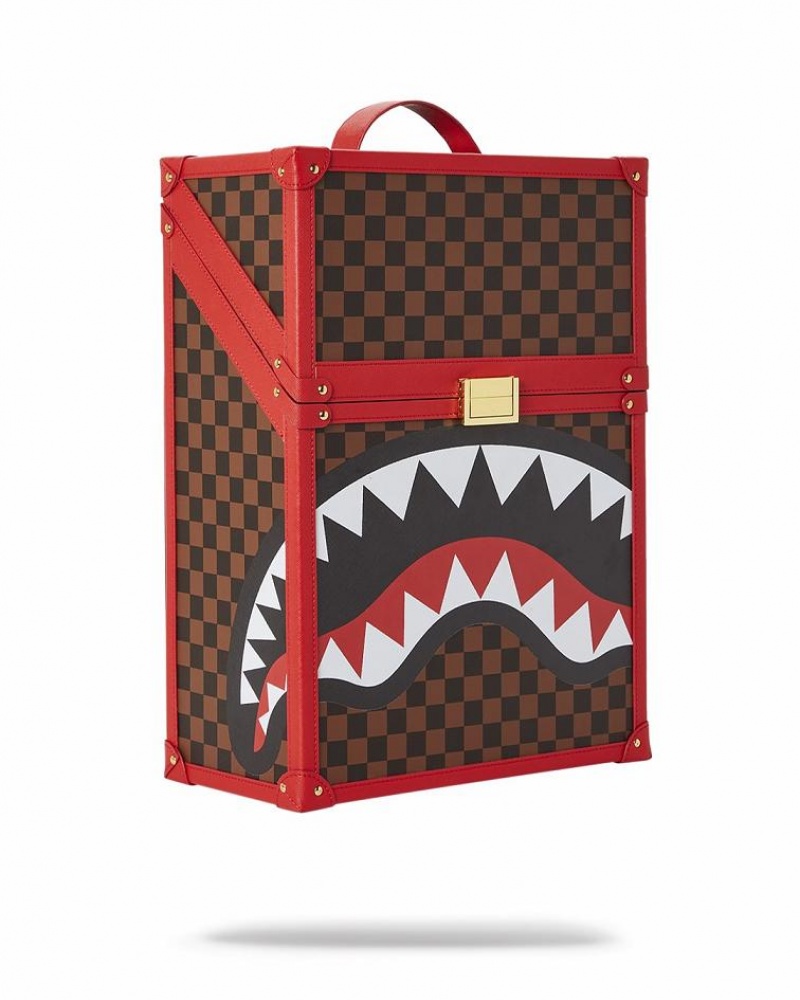 Red Brown Men's Sprayground All Or Nothing Sharks In Paris Backpacks | HRMS39261