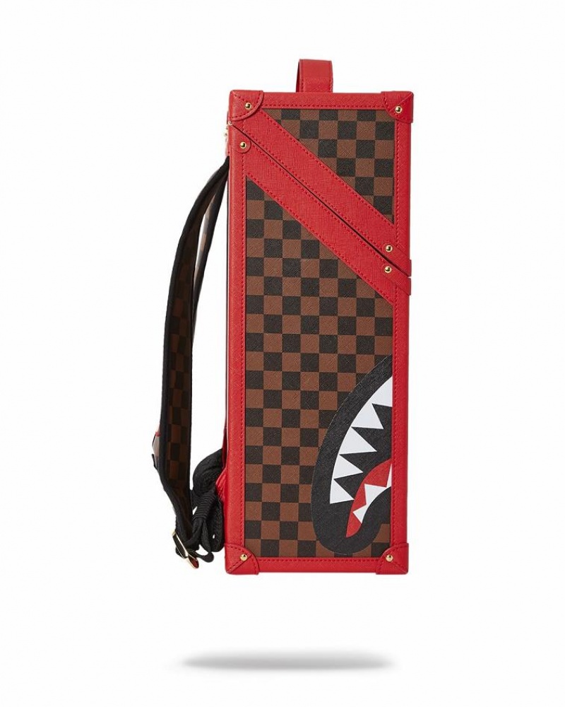 Red Brown Men's Sprayground All Or Nothing Sharks In Paris Backpacks | HRMS39261