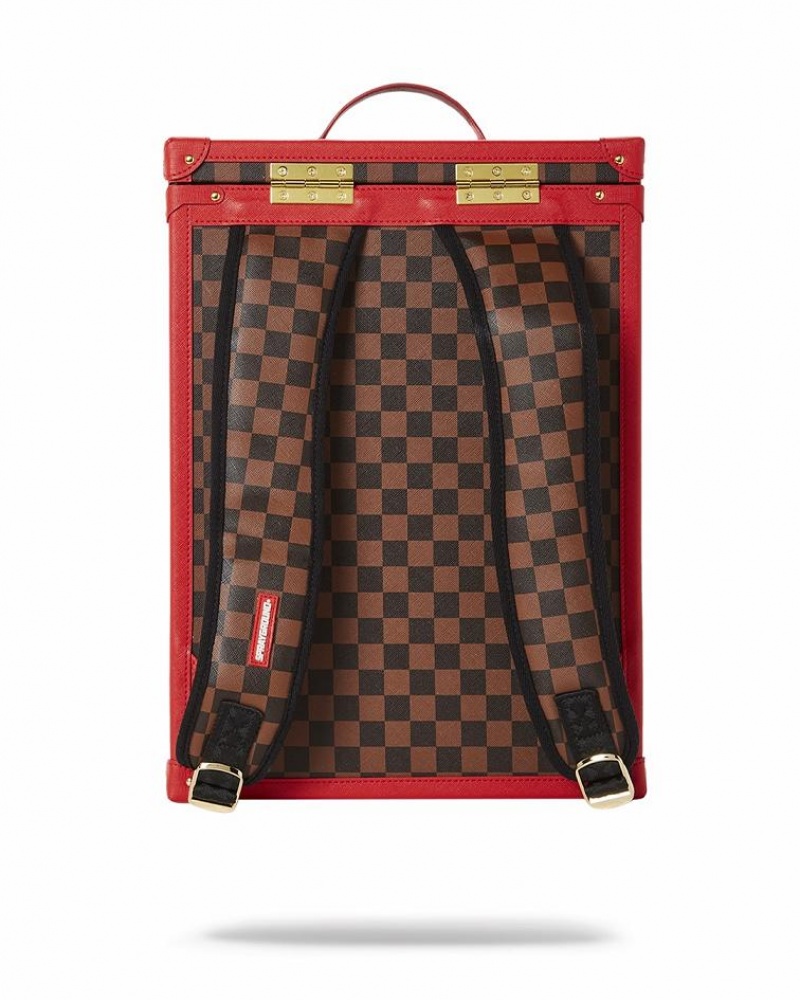 Red Brown Men's Sprayground All Or Nothing Sharks In Paris Backpacks | HRMS39261