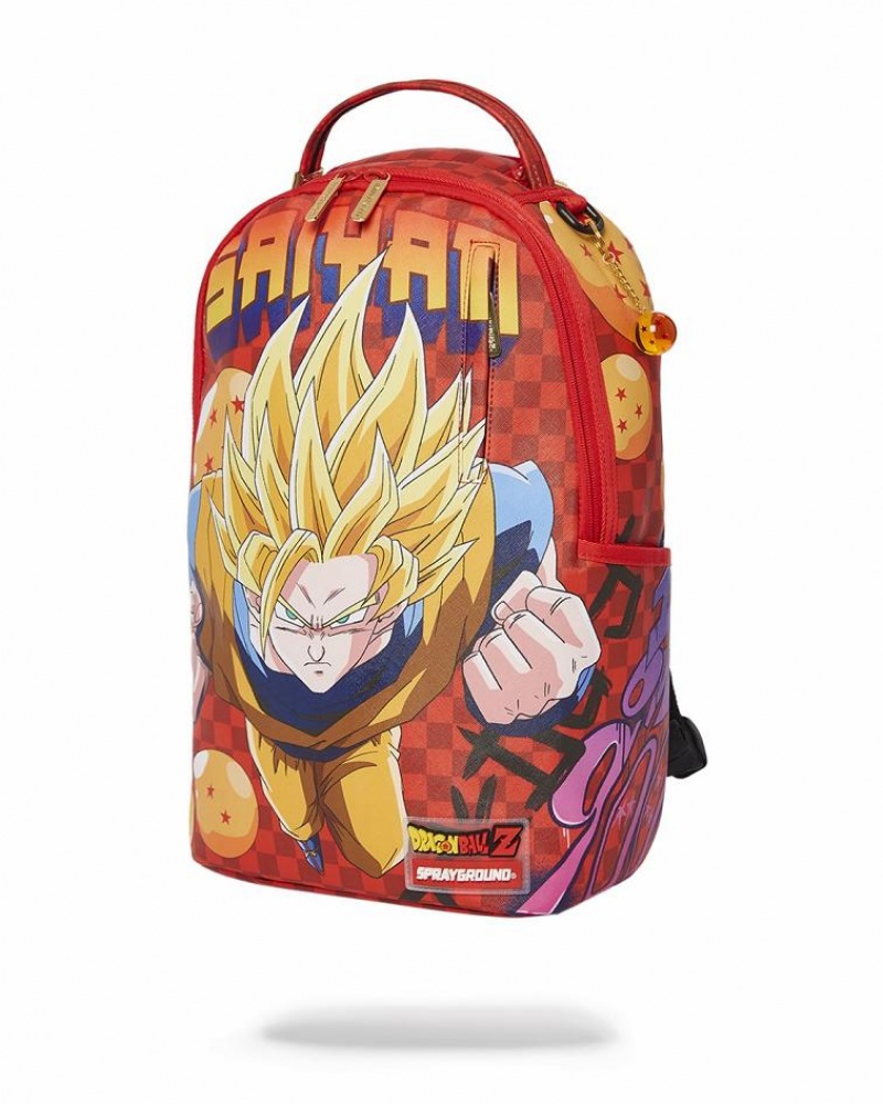 Red Men's Sprayground Dbz Super Saiyan Backpacks | YQOS48762