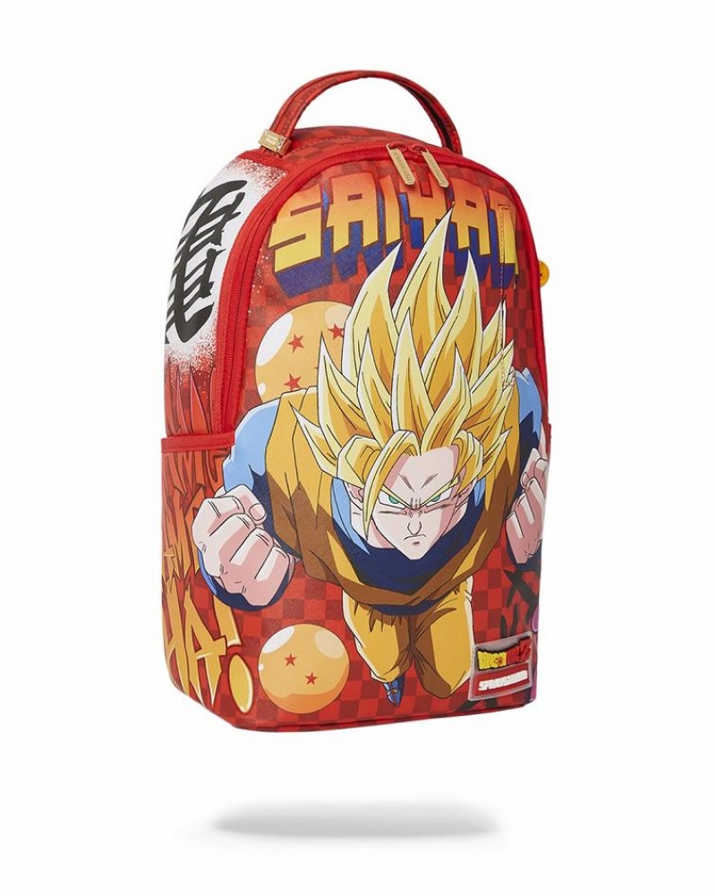 Red Men's Sprayground Dbz Super Saiyan Backpacks | YQOS48762