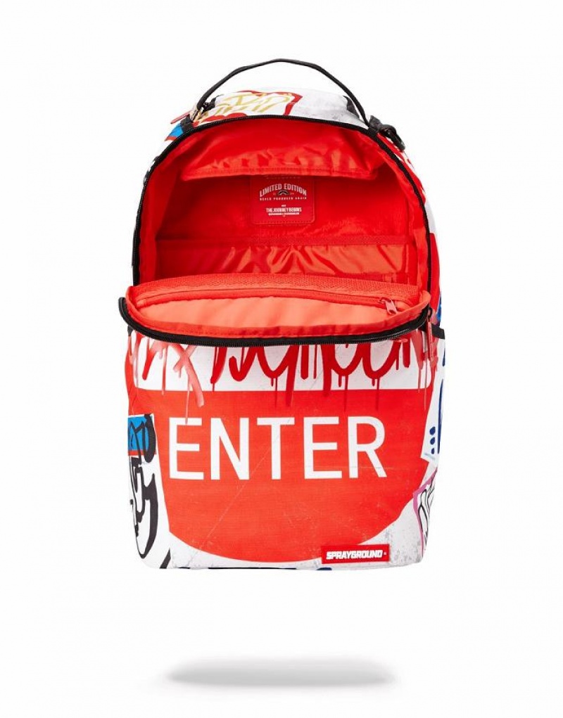 Red Men's Sprayground Do Not Enter Backpacks | HOVA91426