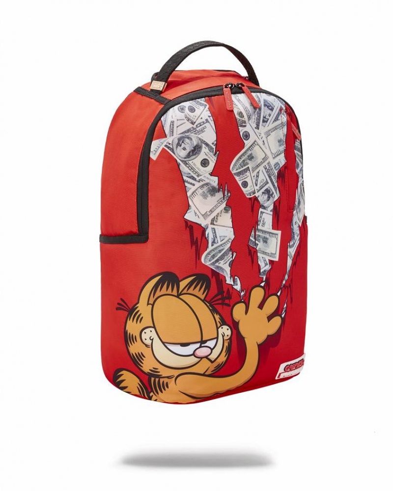 Red Men's Sprayground Garfield Cat Scratch Backpacks | PKTJ78456