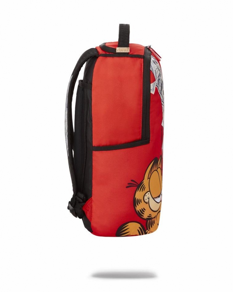 Red Men's Sprayground Garfield Cat Scratch Backpacks | PKTJ78456