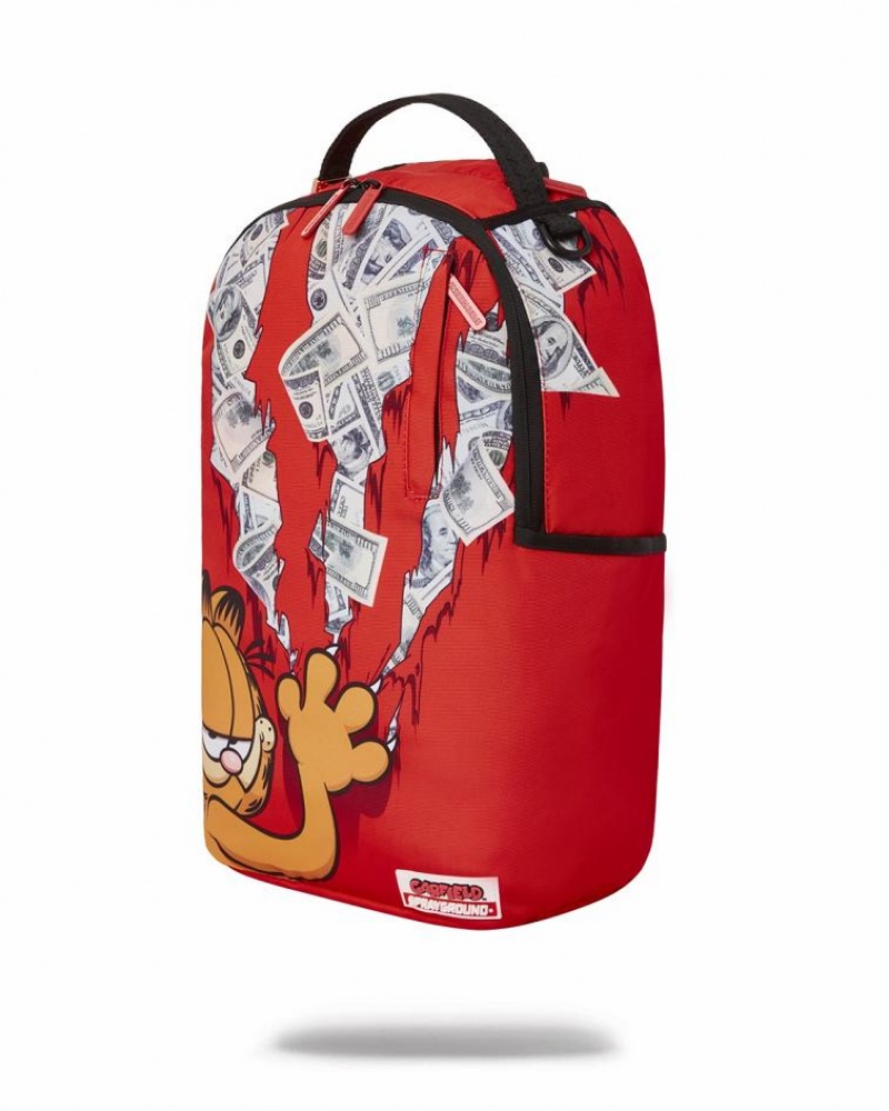 Red Men's Sprayground Garfield Cat Scratch Backpacks | PKTJ78456