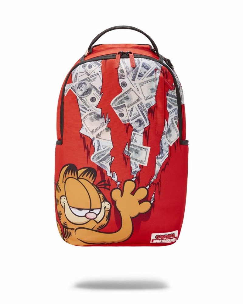 Red Men\'s Sprayground Garfield Cat Scratch Backpacks | PKTJ78456