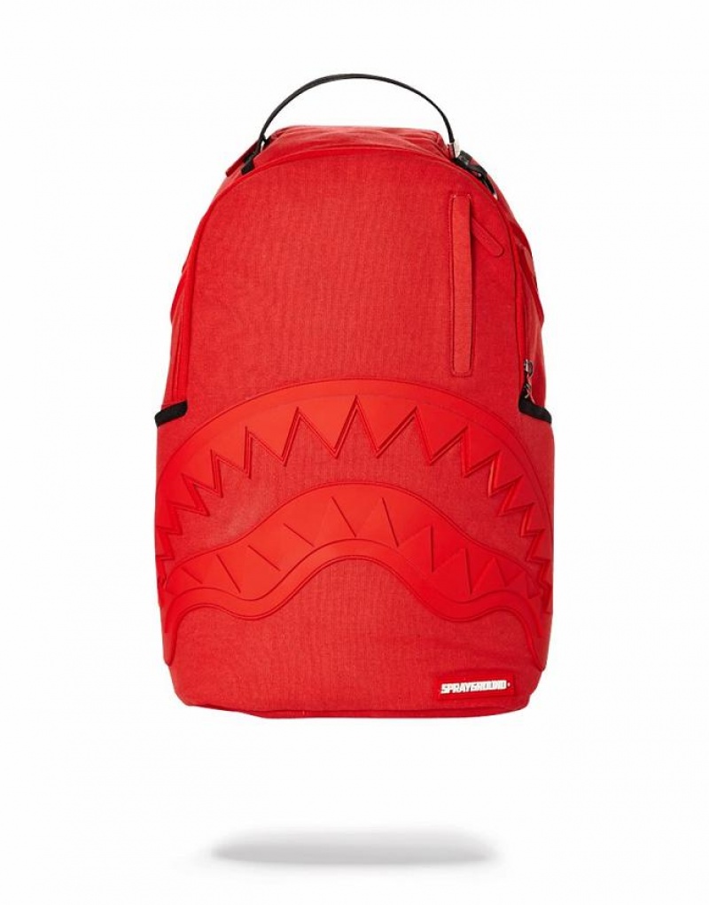 Red Men\'s Sprayground Ghost Rubber Shark Backpacks | KHPZ49501