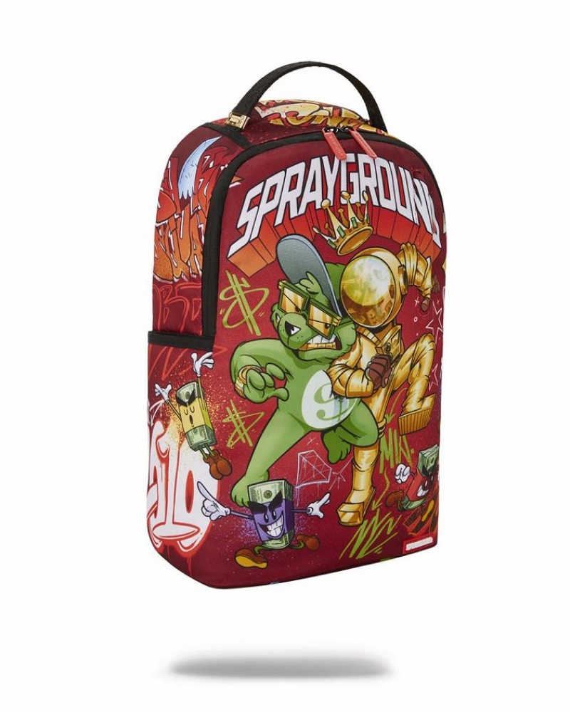 Red Men's Sprayground Money Bear Backpacks | LPRE65024