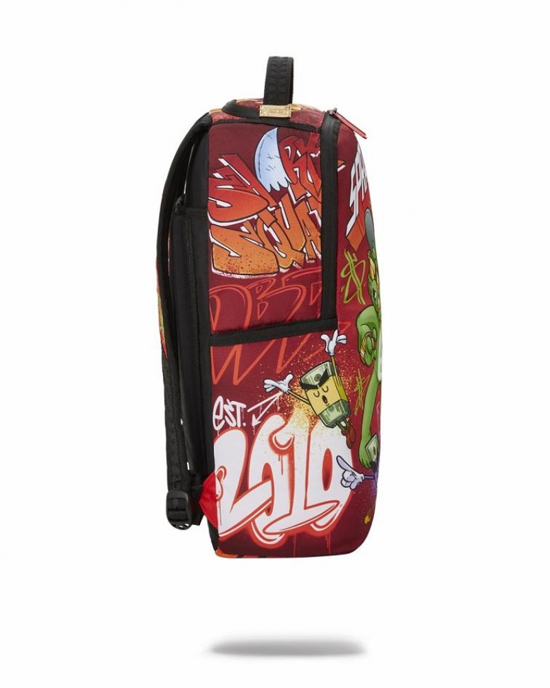 Red Men's Sprayground Money Bear Backpacks | LPRE65024