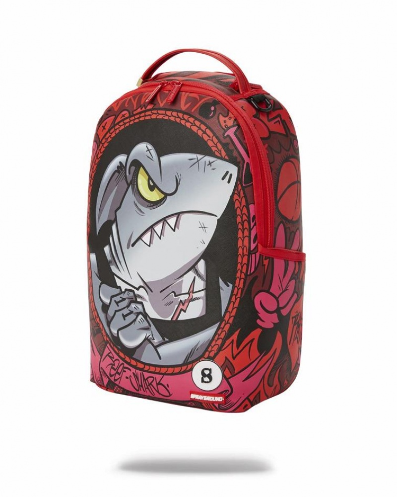 Red Men's Sprayground Reef Shark Backpacks | ITRJ92735