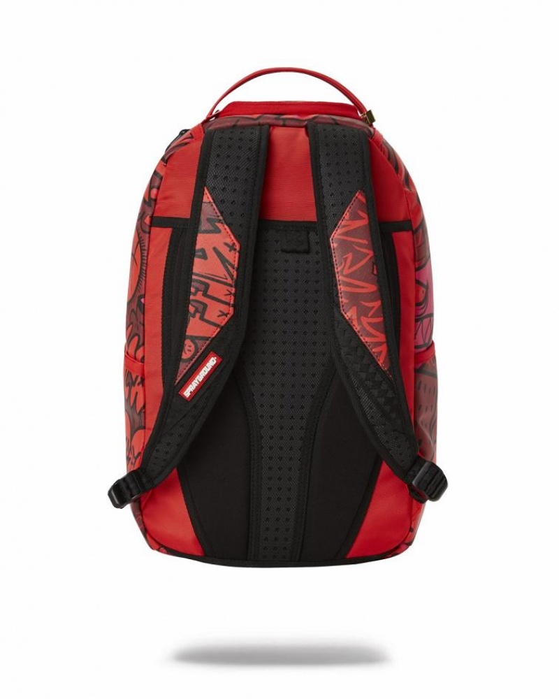 Red Men's Sprayground Reef Shark Backpacks | ITRJ92735