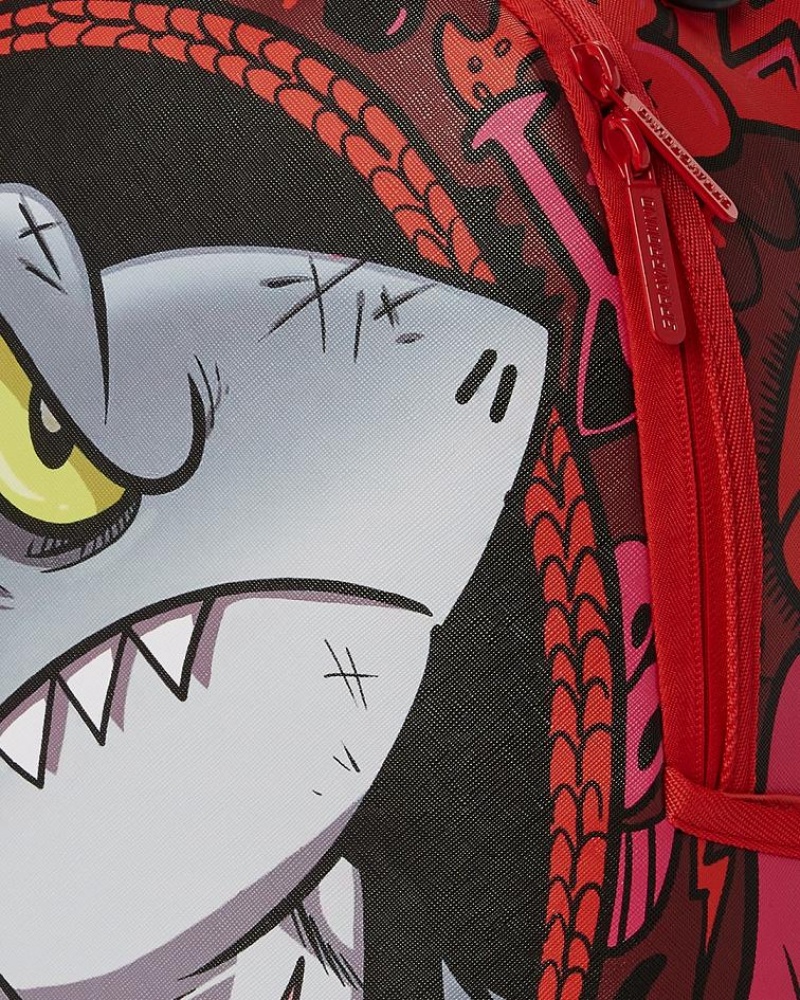 Red Men's Sprayground Reef Shark Backpacks | ITRJ92735