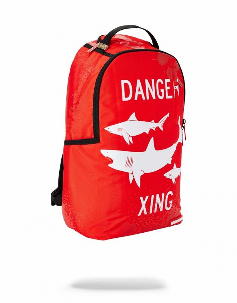 Red Men's Sprayground Shark X-ing Backpacks | JZQN18574