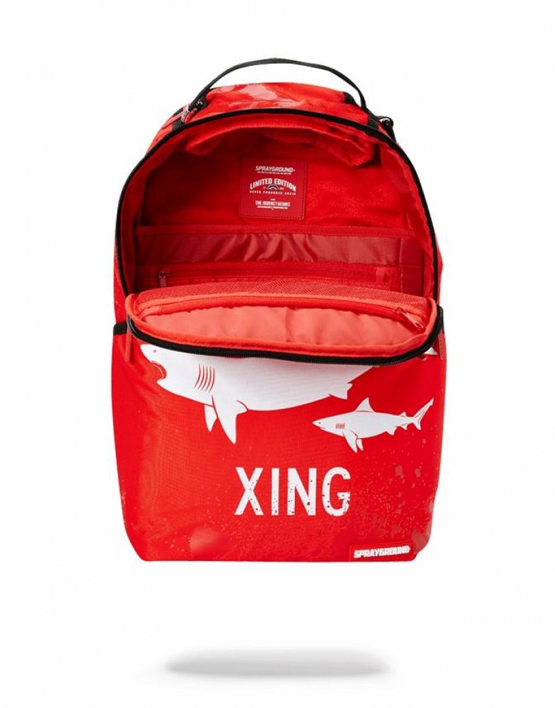 Red Men's Sprayground Shark X-ing Backpacks | JZQN18574