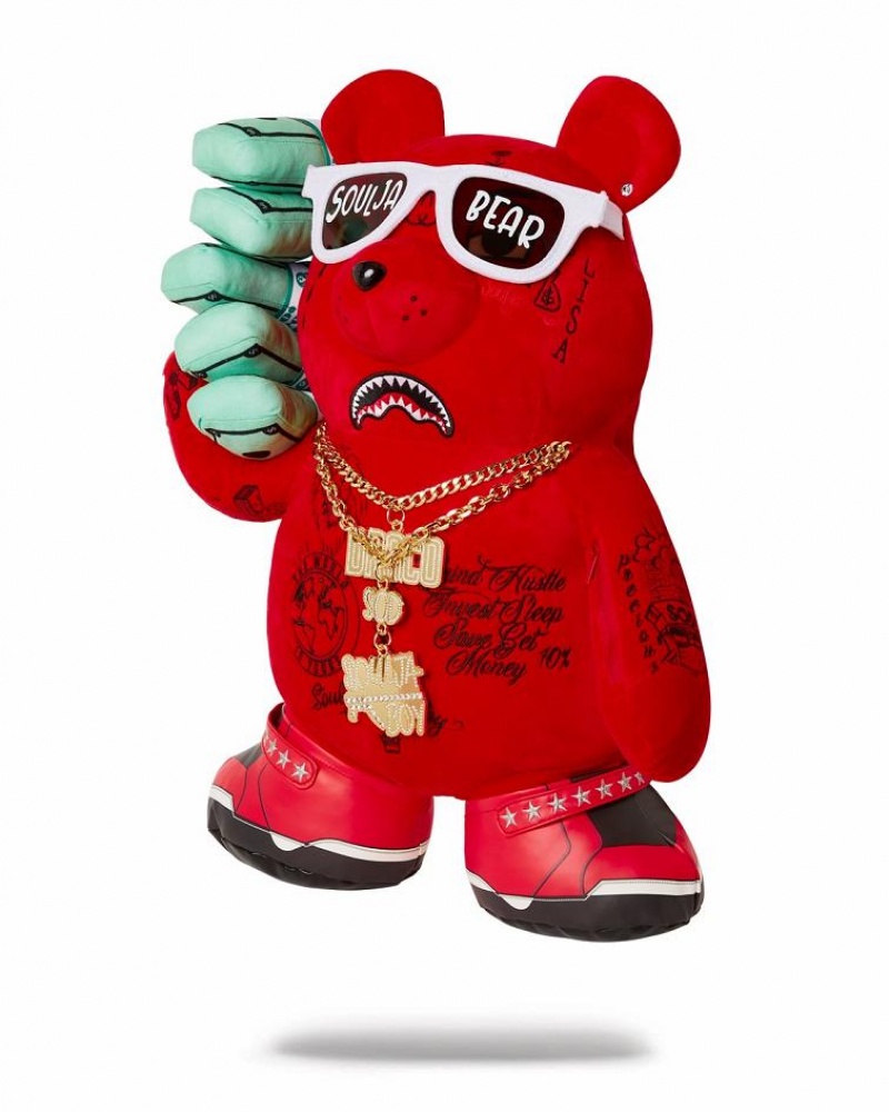 Red Men's Sprayground Soulja Bear Backpacks | CVDE57062