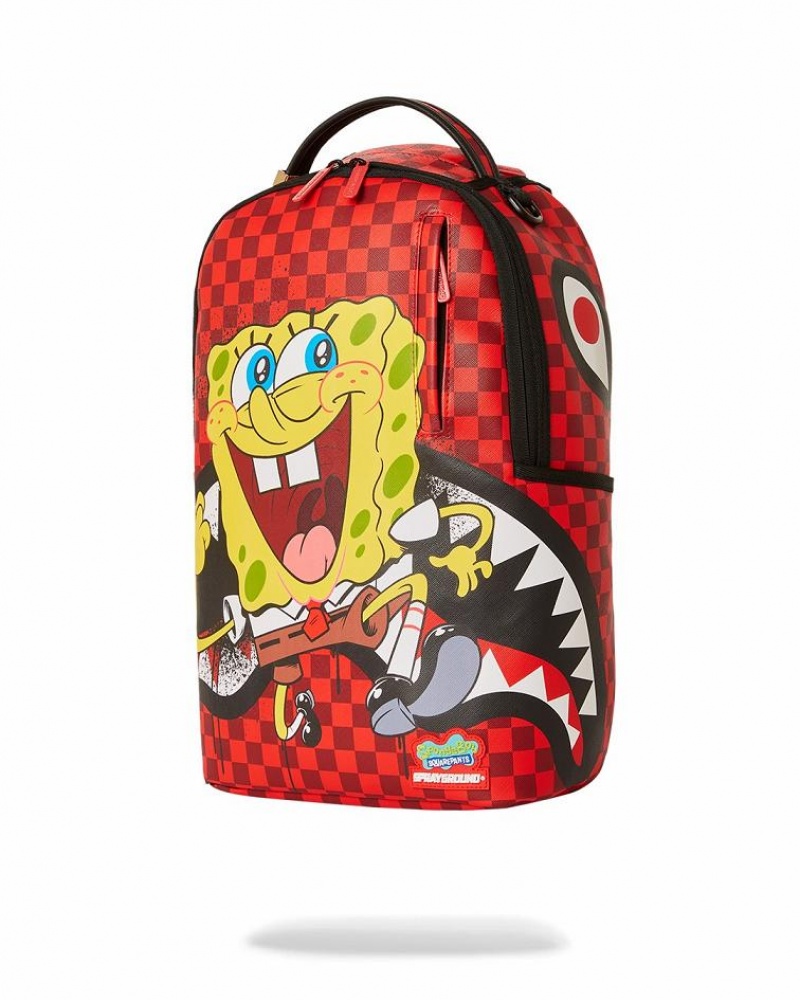 Red Men's Sprayground Spongebob Hello World Backpacks | WKPE01572