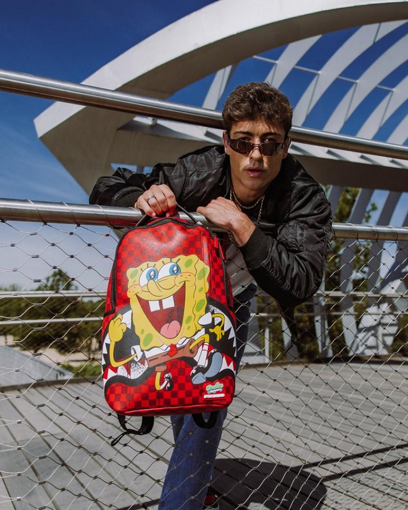 Red Men's Sprayground Spongebob Hello World Backpacks | WKPE01572