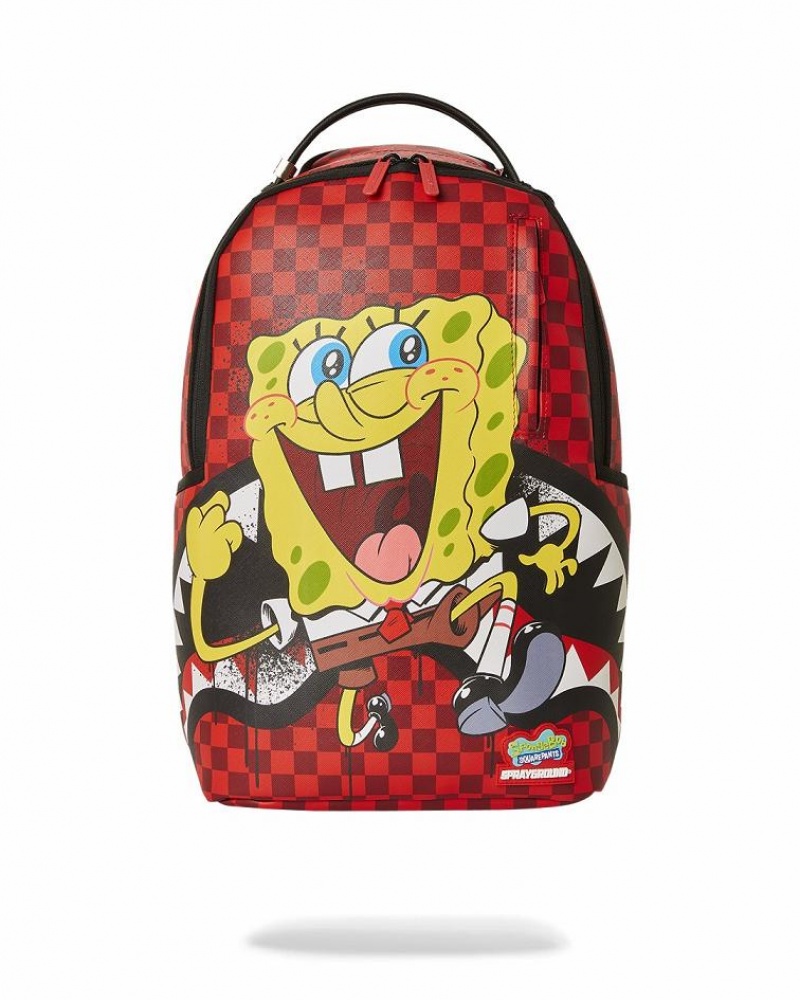 Red Men\'s Sprayground Spongebob Hello World Backpacks | WKPE01572