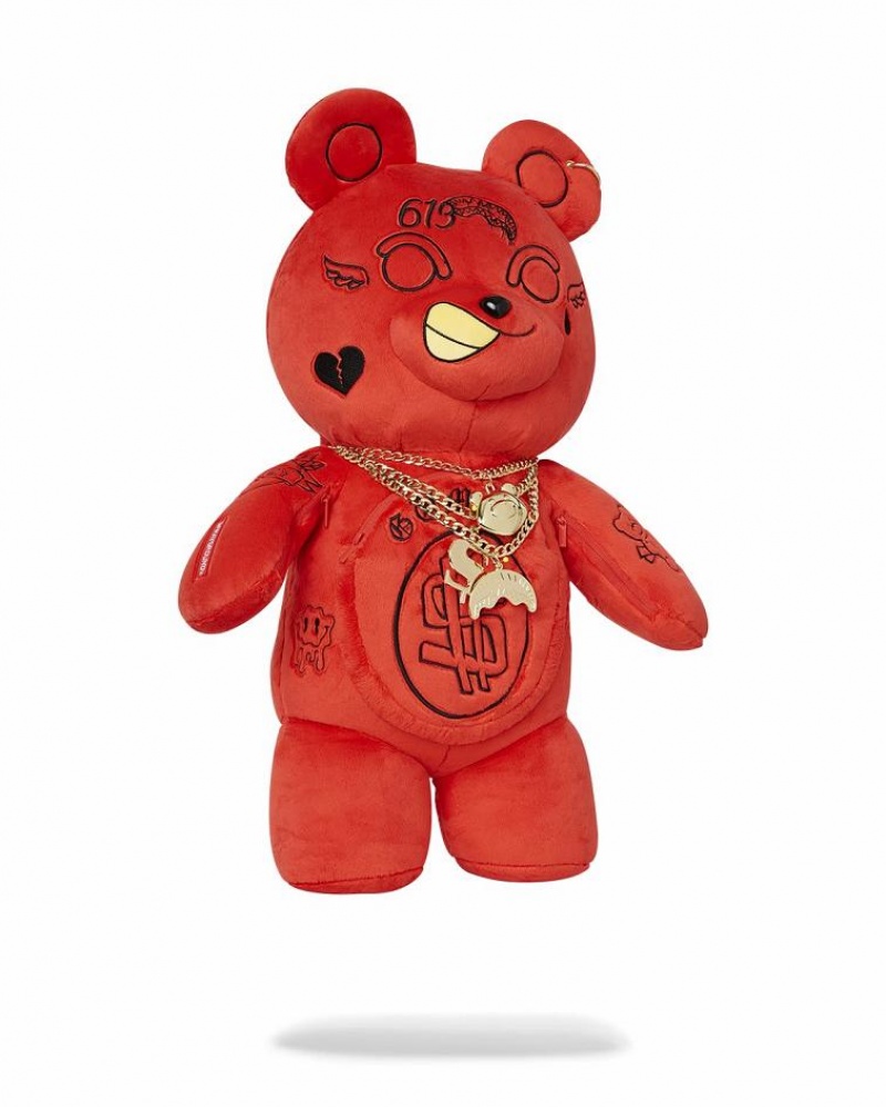 Red Men's Sprayground Teddy Bear Backpacks | ARTN45983