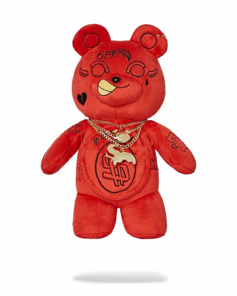 Red Men\'s Sprayground Teddy Bear Backpacks | ARTN45983