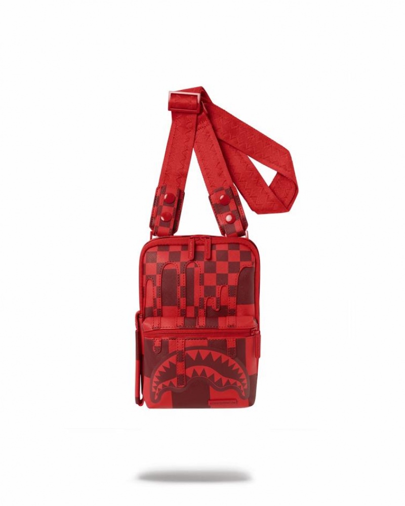 Red Men\'s Sprayground Xtc Sharks In Wonderland Slings Bag | PBOW32684