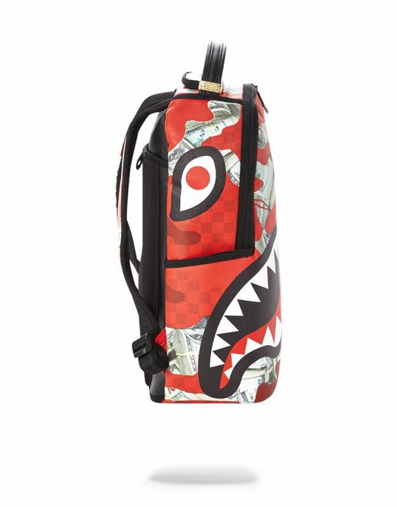 Red White Men's Sprayground Money Camo Backpacks | BDUL34805