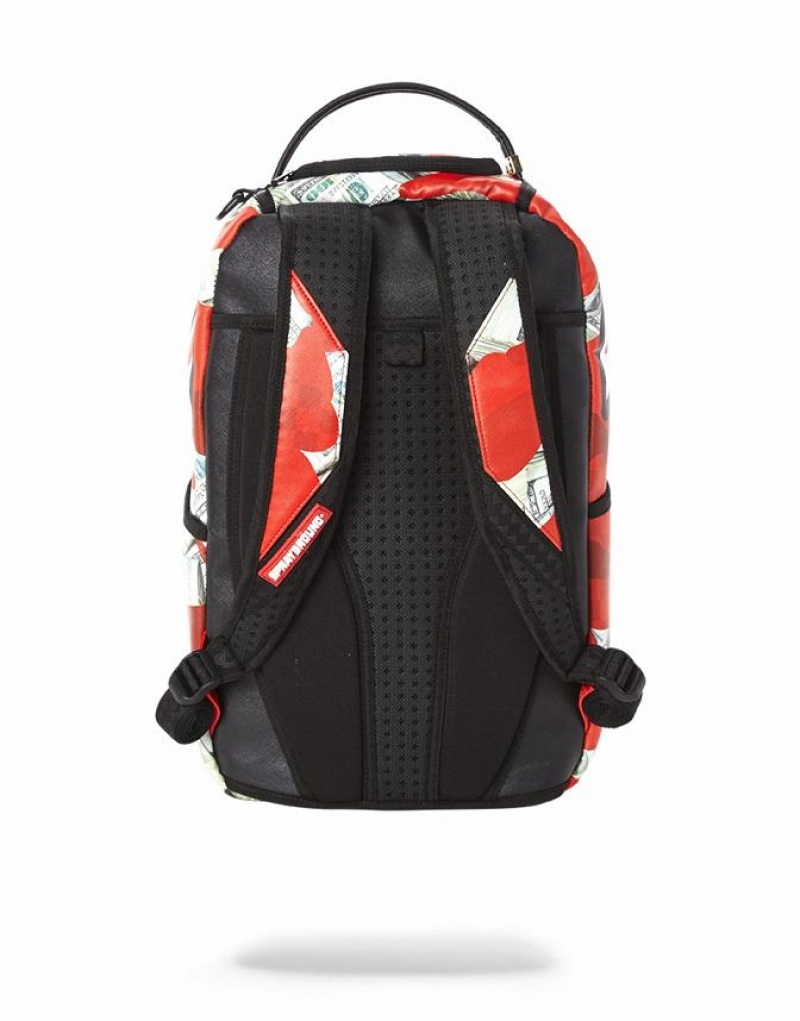 Red White Men's Sprayground Money Camo Backpacks | BDUL34805