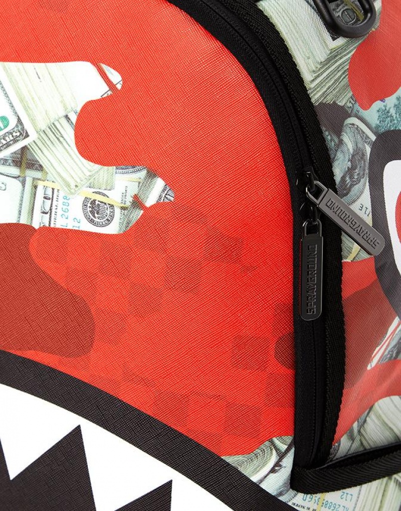 Red White Men's Sprayground Money Camo Backpacks | BDUL34805