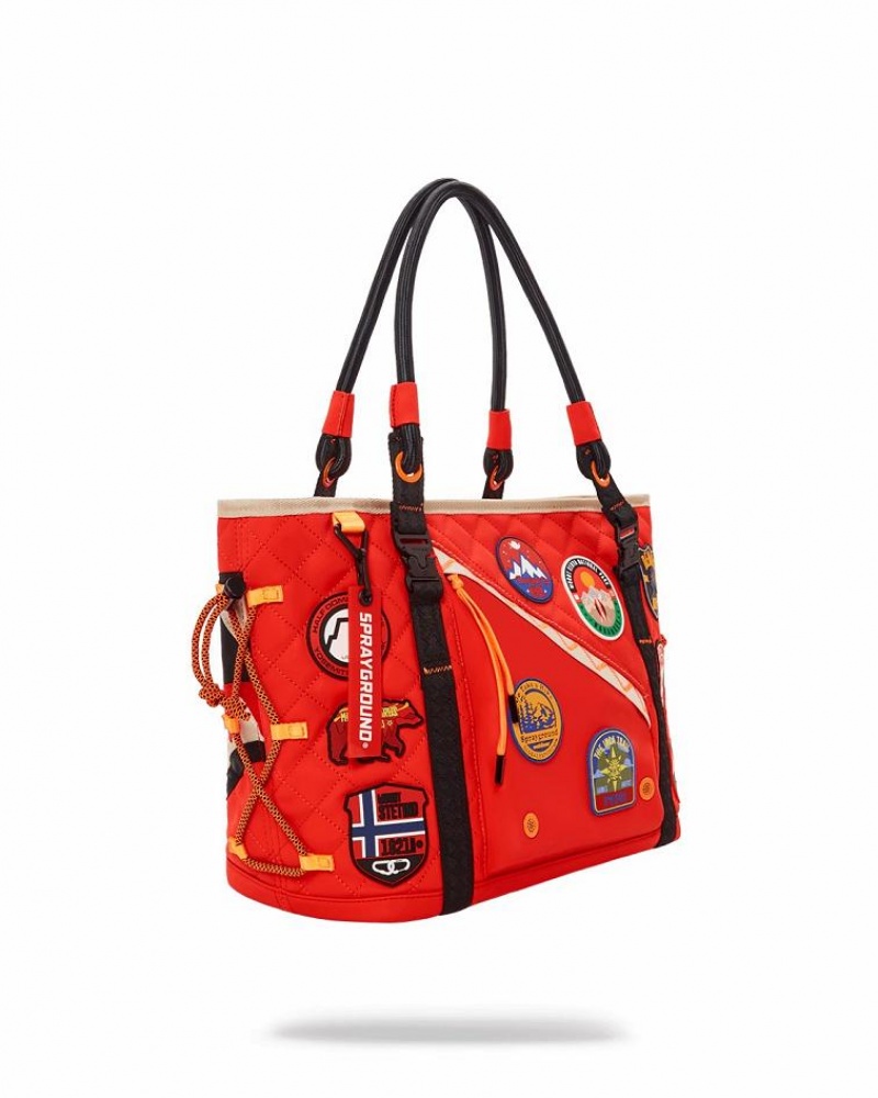 Red Women's Sprayground Global Expedition Tote Bags | TQVE85714