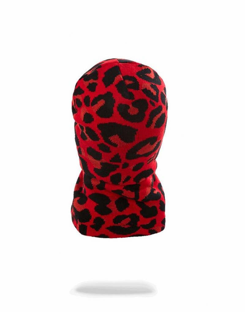 Red Women's Sprayground Leopard Gold Shark Mouth Ski Mask | HIBJ47195