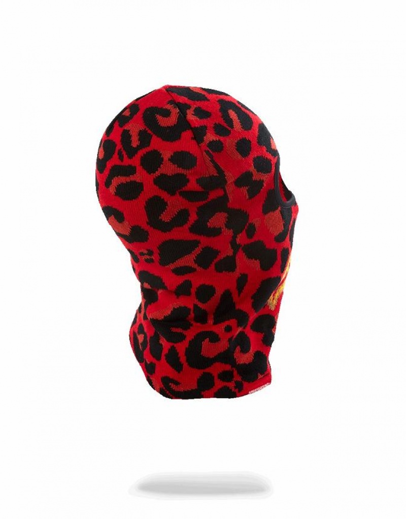 Red Women's Sprayground Leopard Gold Shark Mouth Ski Mask | HIBJ47195