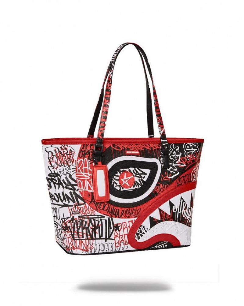 Red Women's Sprayground Mysterious Mastermind Tote Bags | GDHI86095