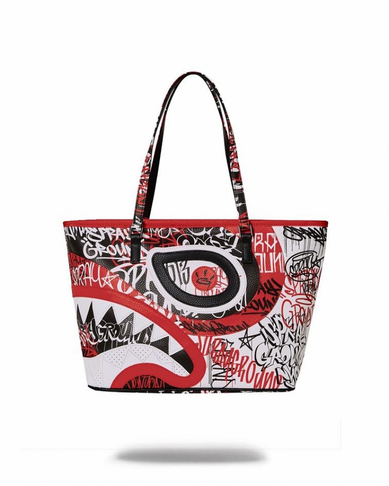 Red Women's Sprayground Mysterious Mastermind Tote Bags | GDHI86095