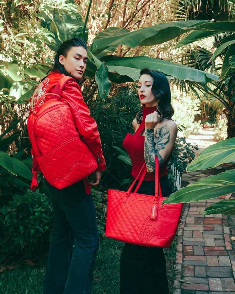 Red Women's Sprayground Red Riviera Tote Bags | MWIQ23690