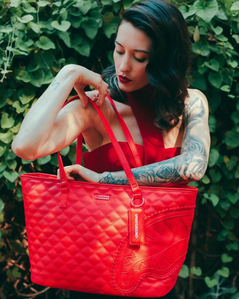 Red Women's Sprayground Red Riviera Tote Bags | MWIQ23690