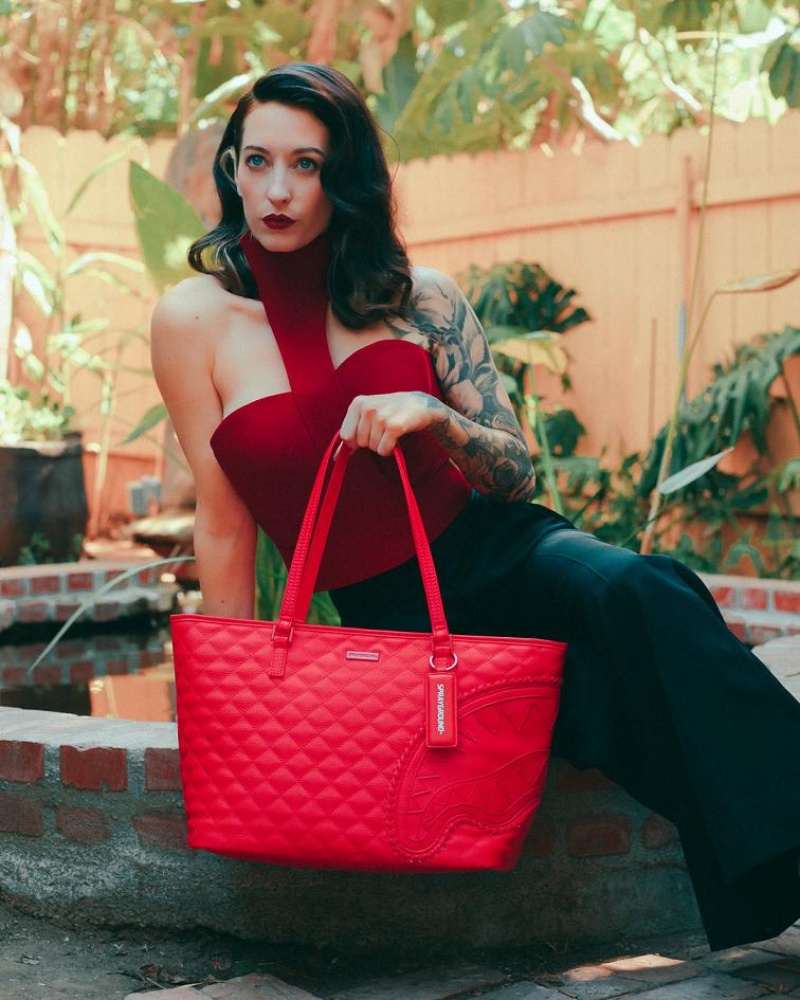 Red Women's Sprayground Red Riviera Tote Bags | MWIQ23690