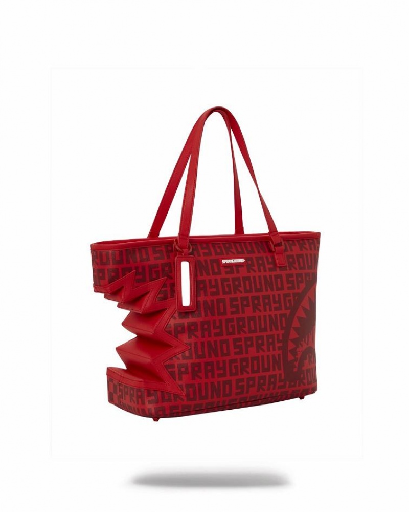 Red Women's Sprayground Shark Bite Infared Tote Bags | WOXK49358