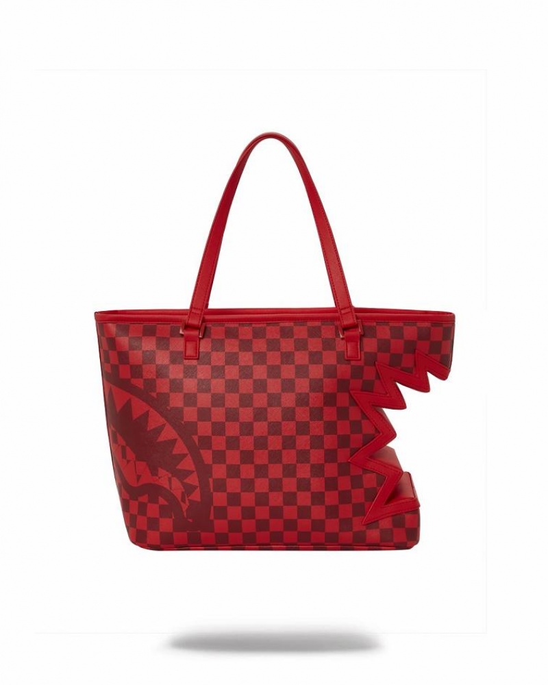 Red Women's Sprayground Shark Bite Infared Tote Bags | WOXK49358