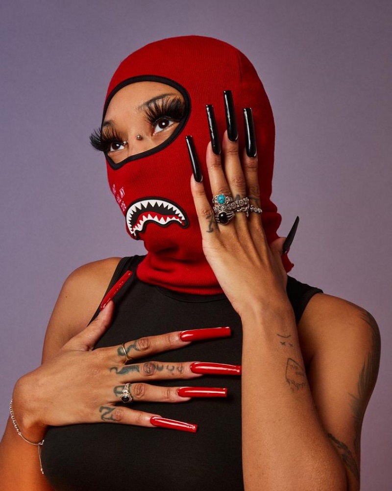 Red Women's Sprayground Shark Central Ski Mask | NBCK01274