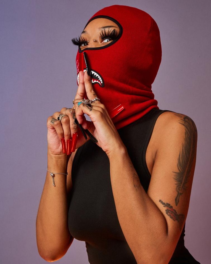 Red Women's Sprayground Shark Central Ski Mask | NBCK01274