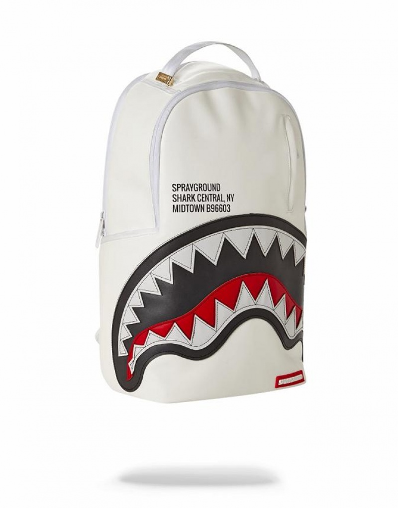 White Black Men's Sprayground Afroshark Backpacks | VOZU92650