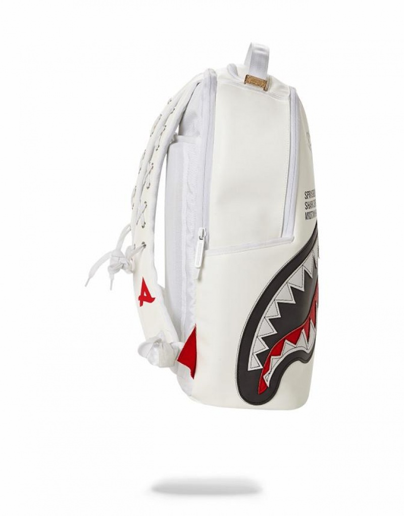 White Black Men's Sprayground Afroshark Backpacks | VOZU92650