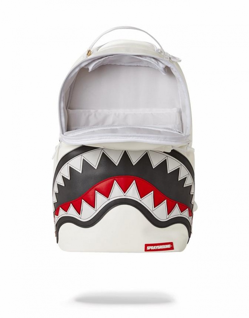 White Black Men's Sprayground Afroshark Backpacks | VOZU92650