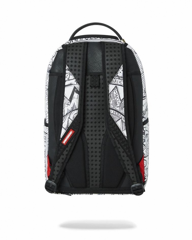 White Black Men's Sprayground Mad Doodles Backpacks | DRSF19628