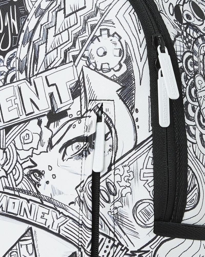 White Black Men's Sprayground Mad Doodles Backpacks | DRSF19628